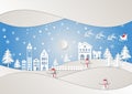Paper art style, Winter holiday and City for Christmas season, Vector illustration Royalty Free Stock Photo