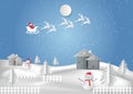 Paper art style, Winter holiday with Snowflake and snowman for Christmas season, Vector illustration Royalty Free Stock Photo