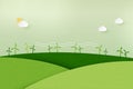 Paper art of Sustainability of alternative energy and ecology conservation concept.Wind turbine on green nature mountains Royalty Free Stock Photo