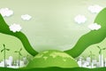 Paper art of Sustainability in green eco city, alternative energy and ecology conservation concept.Vector illustration