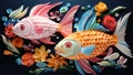 Paper art of two colorful fish, AI Royalty Free Stock Photo
