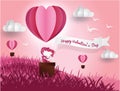 Paper art of Valentine`s day in the fileld on balloon heart love concept. Pink abstract background Used to greeting card. Royalty Free Stock Photo