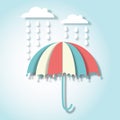 Paper art vector illustration with umbrella and rain drops Royalty Free Stock Photo