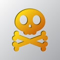 Paper art of the yellow skull and crossbones. Vector illustration