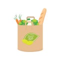 Paper bag with bio food, organic farm product set in recycle bag. Grocery delivery concept. Vector stock illustration Royalty Free Stock Photo