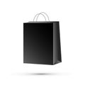 Paper bag black, vector illustration. Paper shopping bag.