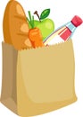 Paper bag with bread and apple and carrot vector