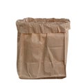 Paper bag brown blank in front view, kraft paper bag packaging for delivery, open bag paper isolated on white, shopping bag