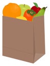 Paper bag of different health food on white background. Grocery in a paper bag and fruits in paper bag. Raster Royalty Free Stock Photo