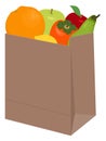 Paper bag of different health food on white background. Grocery in a paper bag and fruits in paper bag. Vector Royalty Free Stock Photo