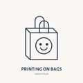 Paper bag flat line icon. Branding package sign. Thin linear logo for printery, design studio Royalty Free Stock Photo