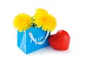 Paper bag with flowers and heart Royalty Free Stock Photo