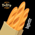 Paper bag with French baguettes vector. Baked bread product.