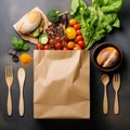 Paper bag full of vegetables, shopping bag with healthy food.