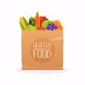 Paper bag with healthy foods. Healthy organic fresh and natural
