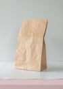 Paper bag isolated on white background with clipping path, eco-friendly brown food package mockup for lunch, breakfast or dinner Royalty Free Stock Photo