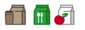 Paper bag lunch breakfast brown coffee cup spoon fork apple symbol icon of take away snack