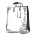 Paper bag for shopping or presents. Vector concept in doodle and sketch style. Hand drawn illustration for printing on T-shirts, Royalty Free Stock Photo