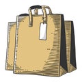 Paper bag for shopping or presents. Vector concept in doodle and sketch style. Hand drawn illustration for printing on T-shirts, Royalty Free Stock Photo