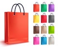 Paper bag for shopping vector set. Empty shopping bags collection in orange Royalty Free Stock Photo