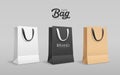 Paper bag small size, with black and white cloth handle collections design, template on gray background