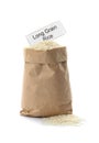 Paper bag with uncooked long grain rice and card