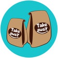 Paper bags with fast food.Take away cafe logo