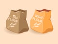 Paper bags with flour, wheat, rye. Ecological packaging of products.Vector cartoon , flat Royalty Free Stock Photo