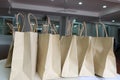 Paper bags for food or snacks stacked in bulk, recycling ideas. Royalty Free Stock Photo