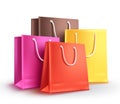 Paper bags group vector illustration. Empty shopping bags with assorted colors isolated Royalty Free Stock Photo