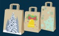 Paper bags with holiday pictures. Vector