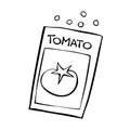 Paper bags with seeds tomato. Vector hand drawn outline illustration, clip art. Theme of gardening farming agriculture