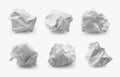 Paper ball. Realistic crumpled and crinkled paper trash, wrinkled page . Vector set Royalty Free Stock Photo