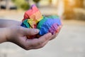 Paper balls made of wringled rainbow colored paper