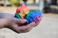 Paper balls made of wringled rainbow colored paper