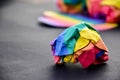 Paper balls made of wringled rainbow colored paper