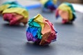 Paper balls made of wringled rainbow colored paper