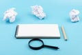 Paper balls and pencil over blank white sheet - Creativity crisis concept Royalty Free Stock Photo