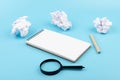 Paper balls and pencil over blank white sheet - Creativity crisis concept Royalty Free Stock Photo