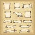 Isolated hand drawn banners set. Old paper texture background. Vintage style elements for your design works. Royalty Free Stock Photo