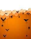 Paper bats and spiders on orange background Royalty Free Stock Photo