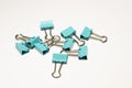 Paper binder clip set. Colorful metal clips. Realistic stationery.