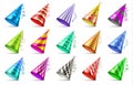 Paper birthday party hats isolated. Funny caps for celebration vector set Royalty Free Stock Photo