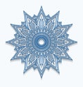 Paper blue snowflake, lace doily, mandala. Winter ornamental dec Royalty Free Stock Photo