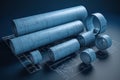 paper blueprints in rolls isolated illustration. Generative AI Royalty Free Stock Photo