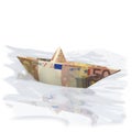 Paper boat with 50 Euros Royalty Free Stock Photo