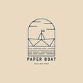 paper boat line art logo minimalist, icon and symbol, with emblem vector illustration design Royalty Free Stock Photo