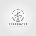 Paper boat line art minimalist logo vector symbol illustration design Royalty Free Stock Photo