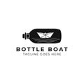 BOTTLE BOAT WITH WAVE ILLUSTRATION LOGO TEMPLATE WITH Royalty Free Stock Photo