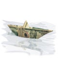 Paper boat made off a 10 dollar bill Royalty Free Stock Photo